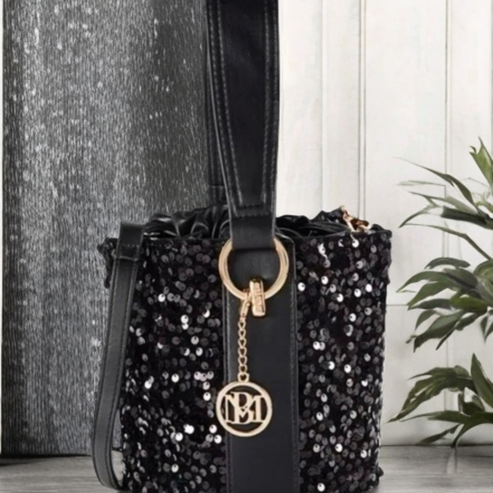 Badgley Mischka Black Sequin Shoulder Bag
